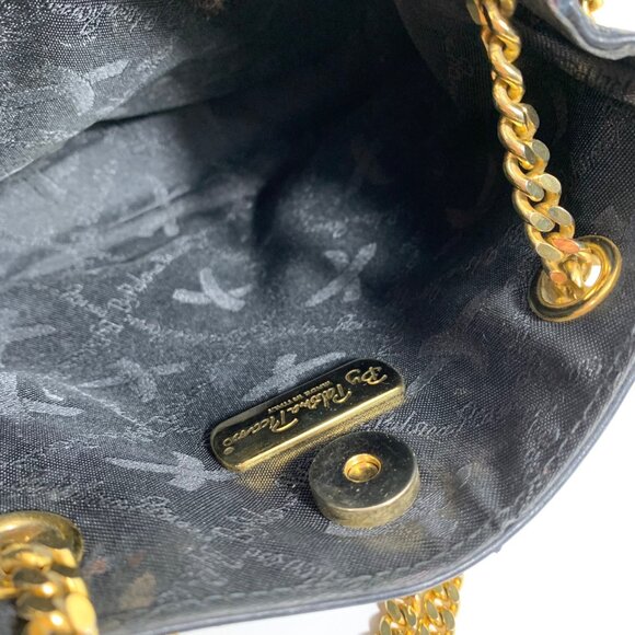 VTG PALOMA PICASSO Mini Black Leather Gold Tone Chain Strap Shoulder Handbag - Picture 9 of 14
